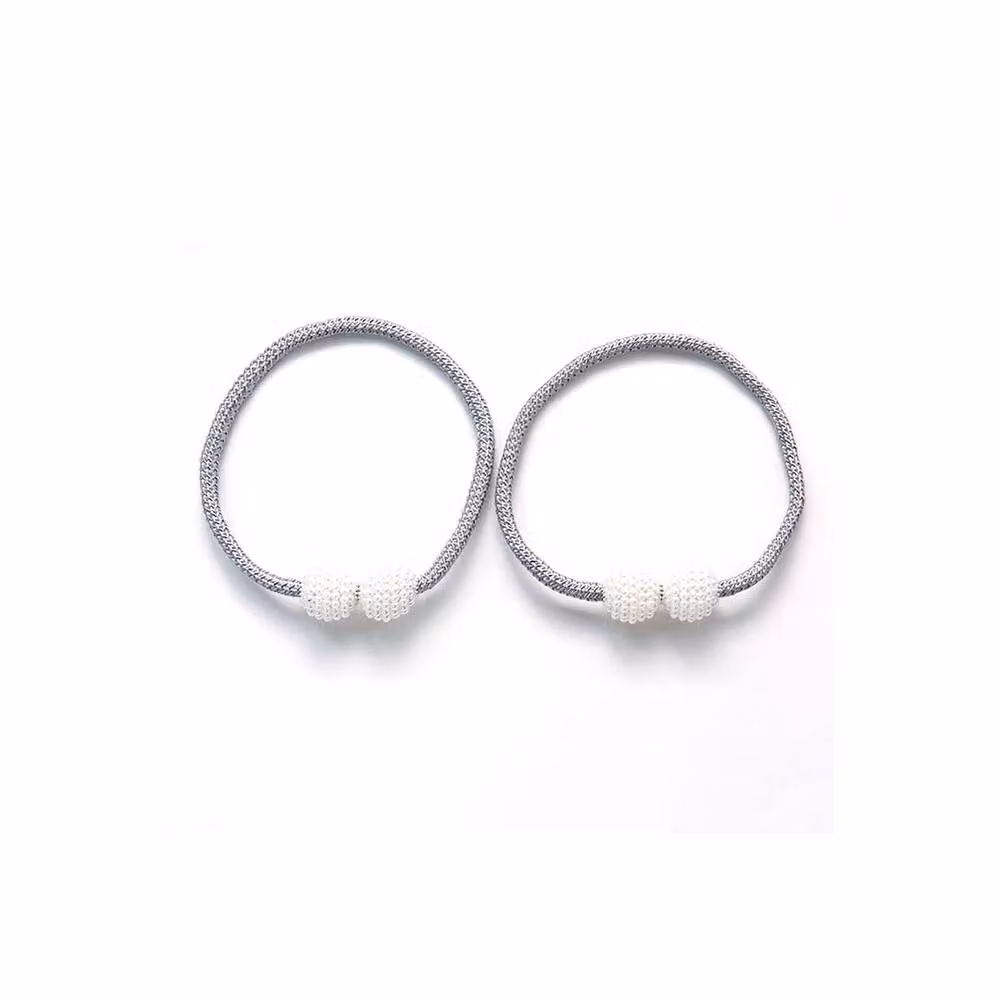Lovii Pearl Magnetic Curtain Tiebacks, 2 Pack Elegant Rope Holdbacks in Silver – 2