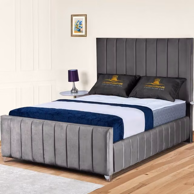 UK Bed Furniture Milano Upholstered Slatted Base Bed in Grey, W/D/H: 180 x 200 cm – 1