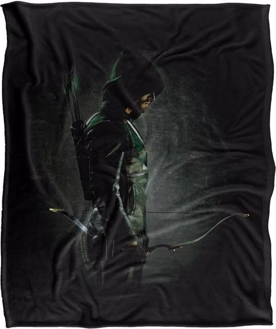 Warner Bros. Arrow In The Shadows Super Soft Fluffy Polyester Throw Blanket in Black and Multicolour, Large