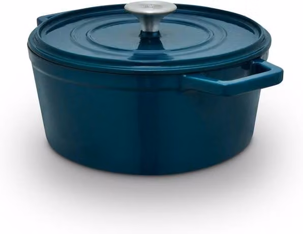 Barbary & Oak Nattura 24cm Round Enamelled Cast Iron Casserole Pot in Agave Blue/Green, 3.6L