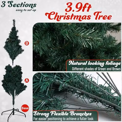 Deco Express Realistic Artificial Green Christmas Tree, H: 120 cm, W: 25.4 cm, D: 25.4 cm – 2