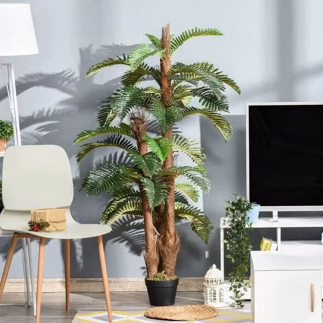 EONLION Artificial Green Fern Plant Tree with Concrete Base – 1