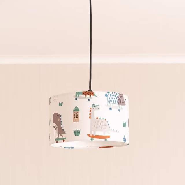 ValueLights Dino Skating Animal Easy Fit Ceiling Light Shade and LED Bulb, Multicolour and White