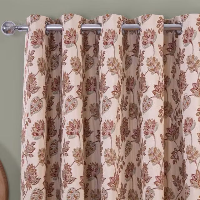 Divante Finest Pink Floral Jacquard Blackout Thermal Insulating Eyelet Curtain, Height: 229 cm