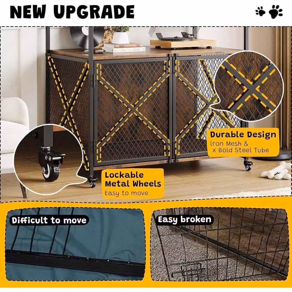 VOGREX Brown Wooden Furniture Style Dog Crate – 2