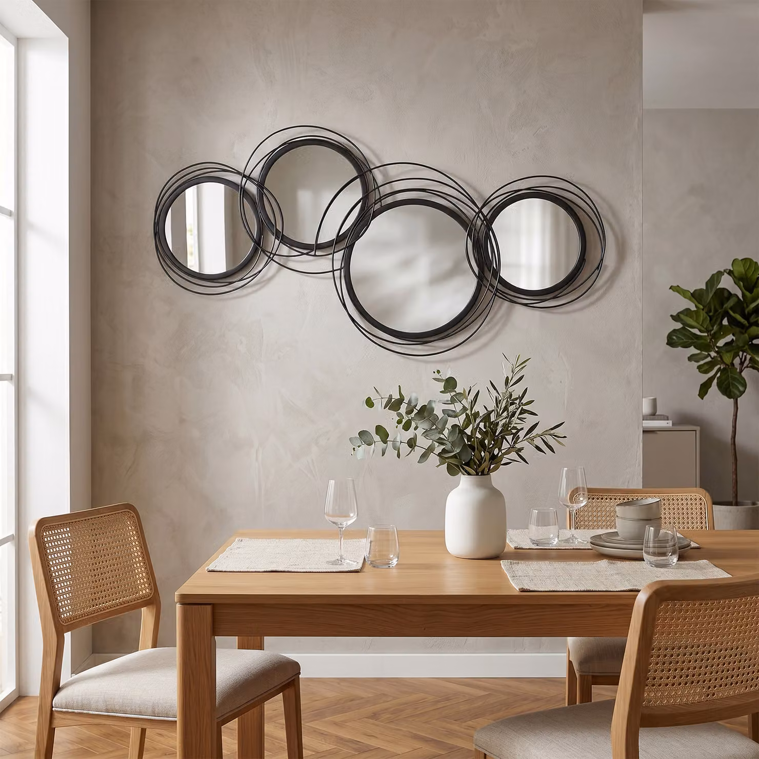 HOMCOM Modern Geometric Metal Wall Art Round Decorative Mirror in Black, Diameter: 56 cm – 5