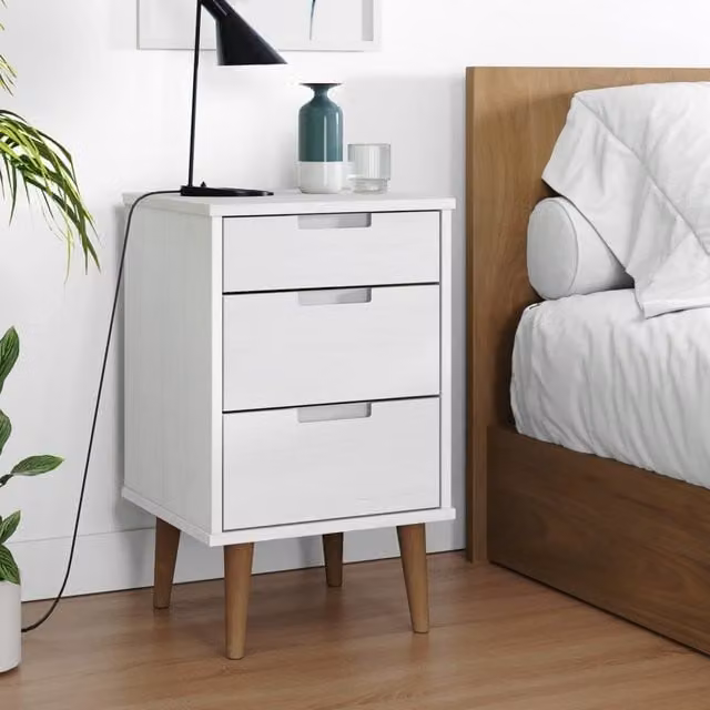 Berkfield Home MOLDE Bedside Cabinet in White Solid Wood Pine, W/D/H: 40 x 35 x 65 cm – 1