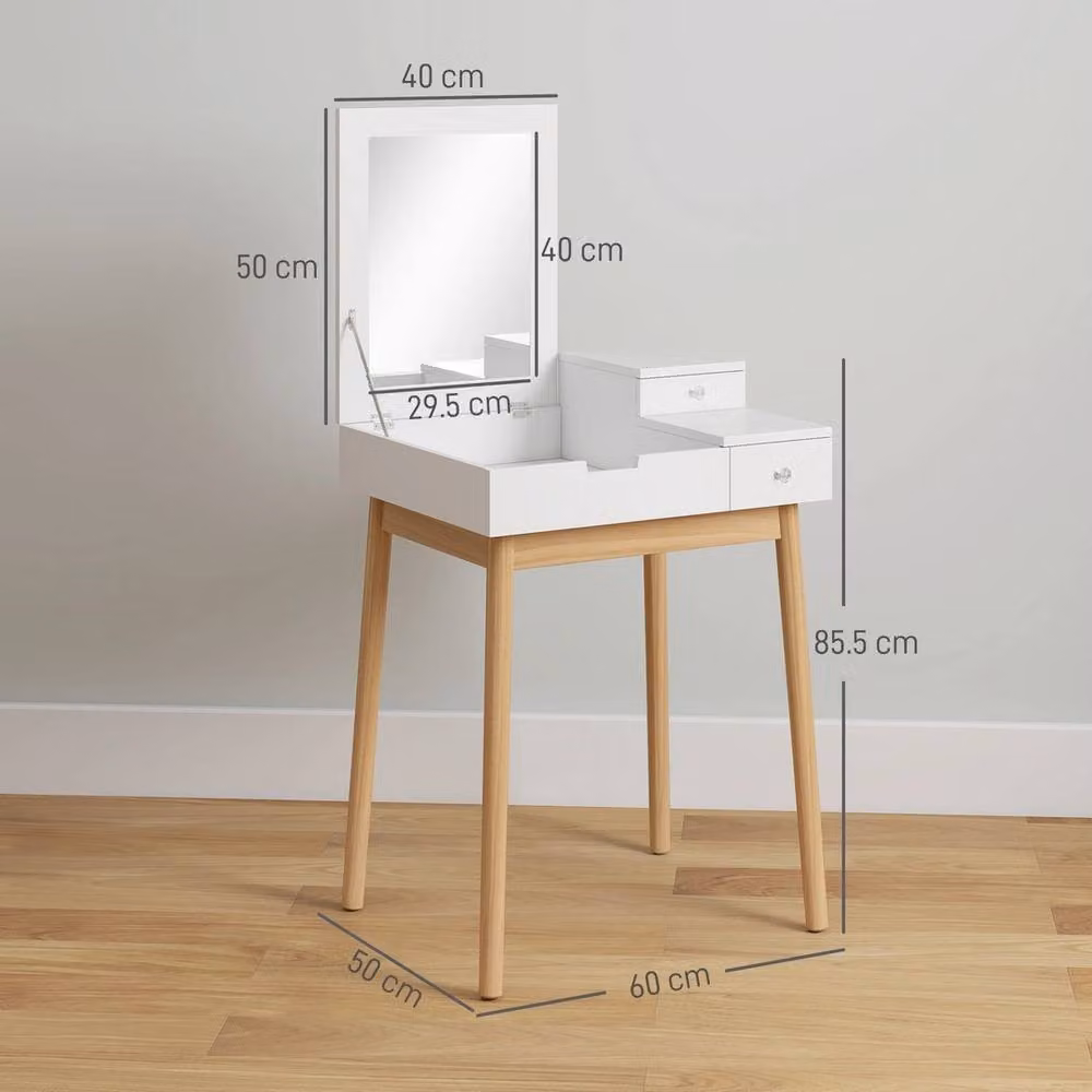Havendro White Multi-purpose Dressing Table Desk with Flip-up Mirror and 2 Drawers, W/D/H: 100 x 50 x 85.5 cm – 2