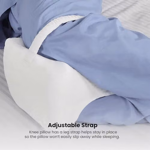 MantraRaj Comfort Therapy Memory Foam Knee Pillow with Elastic Strap and Washable Velours Cover, White – 3