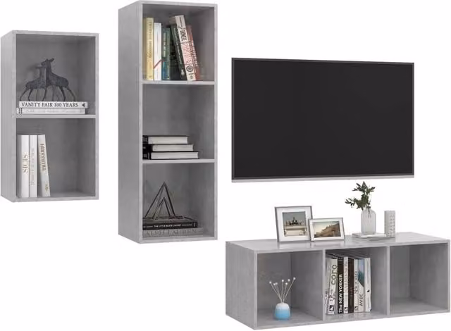Berkfield Home Practical 3 Piece TV Cabinet Set in Concrete Grey Engineered Wood