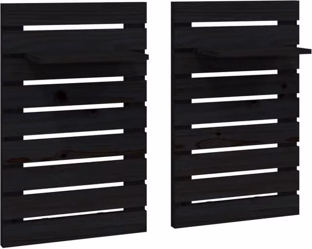 Berkfield Home Set of 2 Black Solid Pine Wall-mounted Bedside Shelves