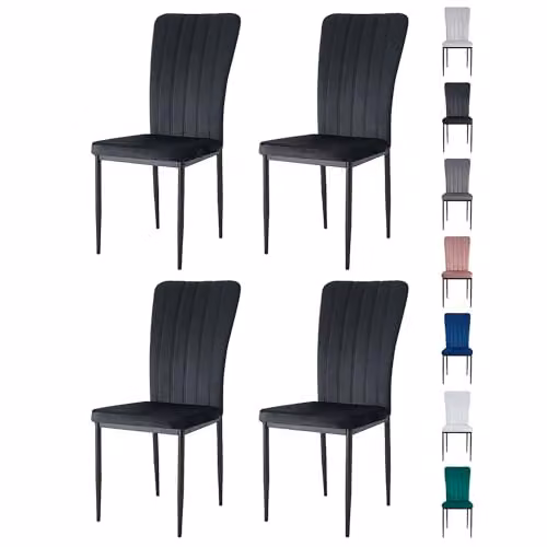 mcc direct Elle Set of 4 Black Velvet High Back Dining Chairs with Metal Legs