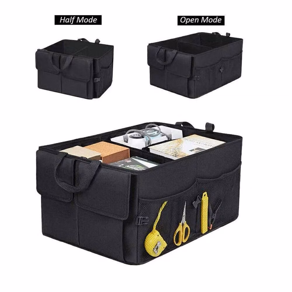 NESTLUNE Foldable Fabric Car Boot Tidy Bag Storage Box in Black – 6