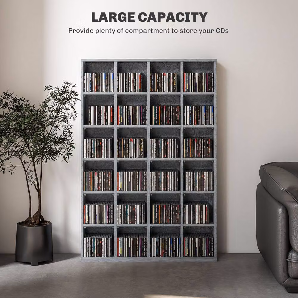ERGOVEXA CD Storage Unit with Adjustable Shelves and Media Compartments, Cement Grey, W: 89 cm, H: 130.5 cm – 4