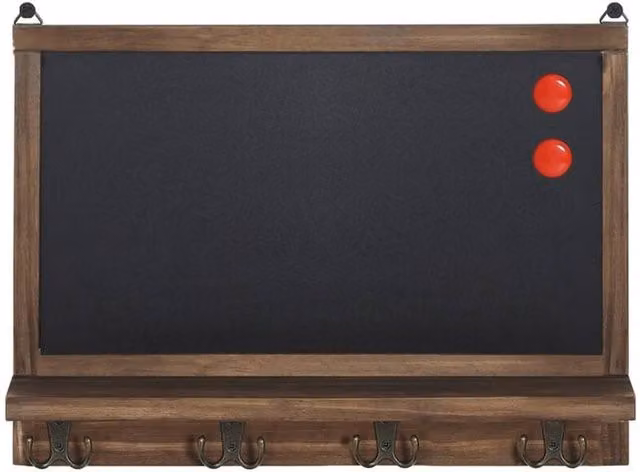 Havendro Large Rectangular Wooden Chalkboard with 4 Hooks and Shelf in Black or Brown