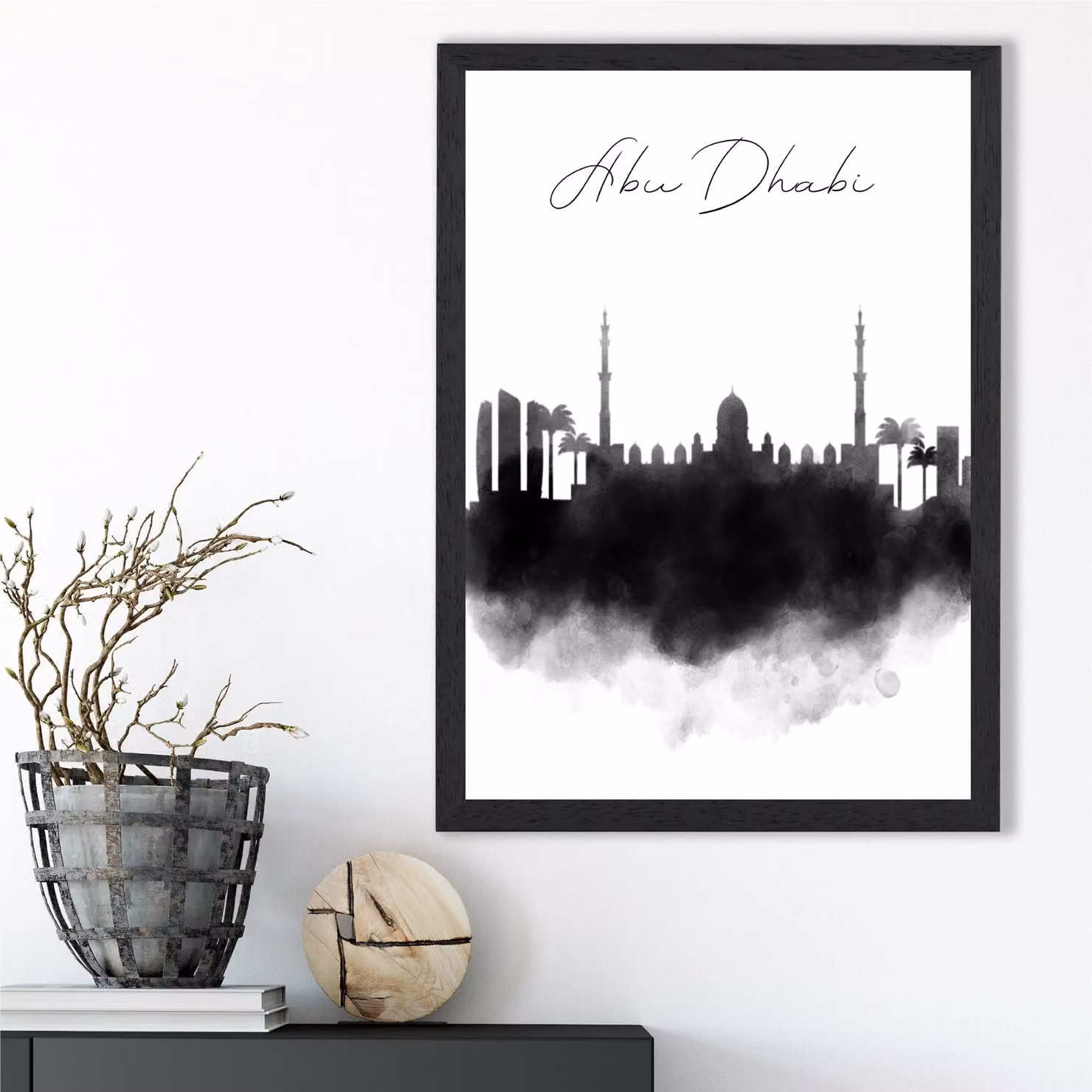 ARTZE Abu Dhabi Watercolour Skyline City Framed Print, Black Frame, A2 – 2