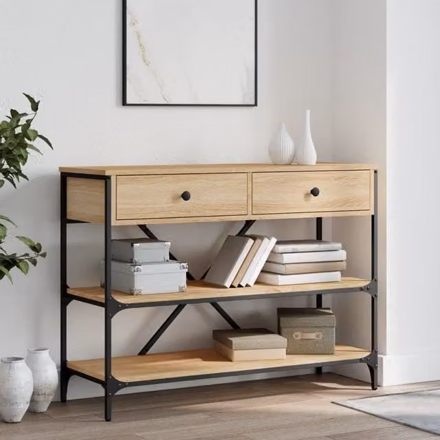 Berkfield Home Sonoma Oak Console Table with Drawers and Shelves in Brown