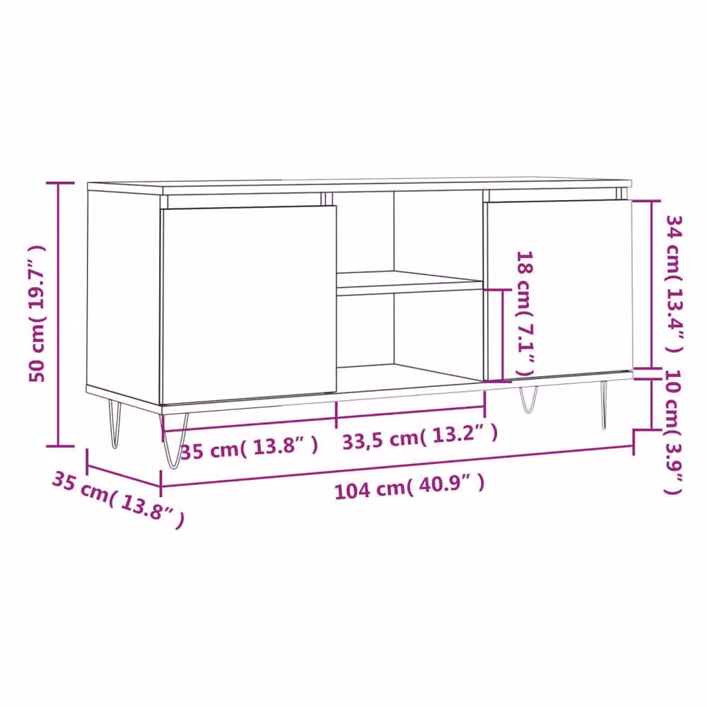 Berkfield Home Smoked Oak TV Cabinet in Brown, W/D/H: 104 x 35 x 50 cm – 5