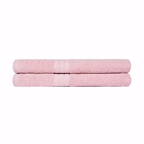 OHS 2 Pack of Fluffy Cotton Terry Bath Towels with Border in Pink, W/H: 70 x 115 cm – 1