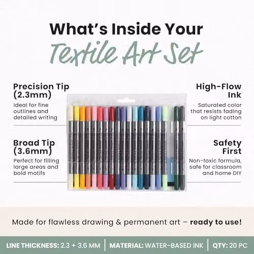 Creativ Permanent Fabric Markers, Pack of 20 Multicolour Water-Based Non-Toxic Textile Pens with Bullet Tips for DIY and Children's Art – 2