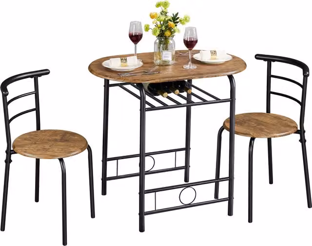 Yaheetech Round Dining Table and Chairs Set with Storage Rack, Brown, Diameter: 80 cm
