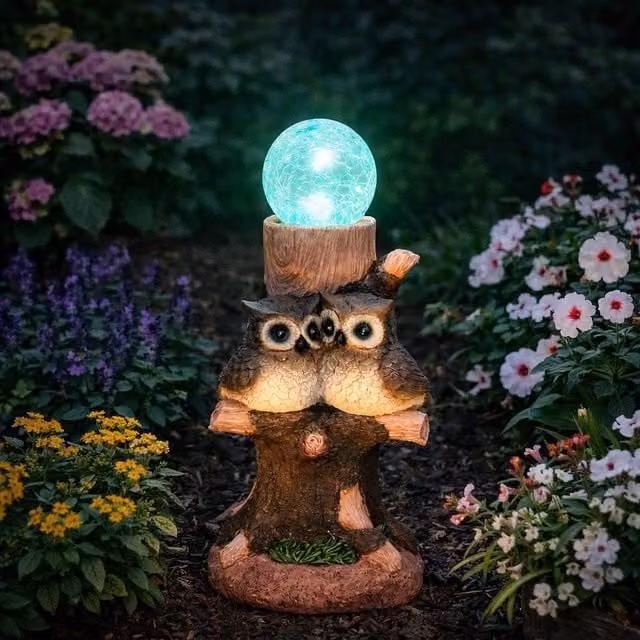 Gardenwize Solar Owl Crackle Ball Light with Colour Changing LED in Brown and Multicolour – 1