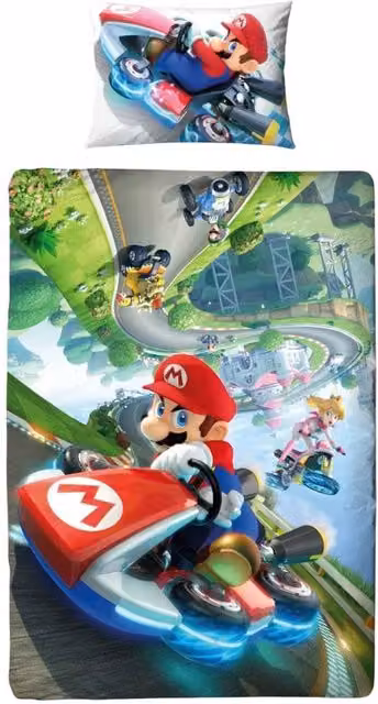 Super Mario Reversible Graphic Duvet Set and Pillowcase, Multicolour, Single, 90 x 200 cm