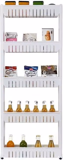 FORGEVIO 5 Tier Slide Out Kitchen and Bathroom Trolley Rack in Matt White
