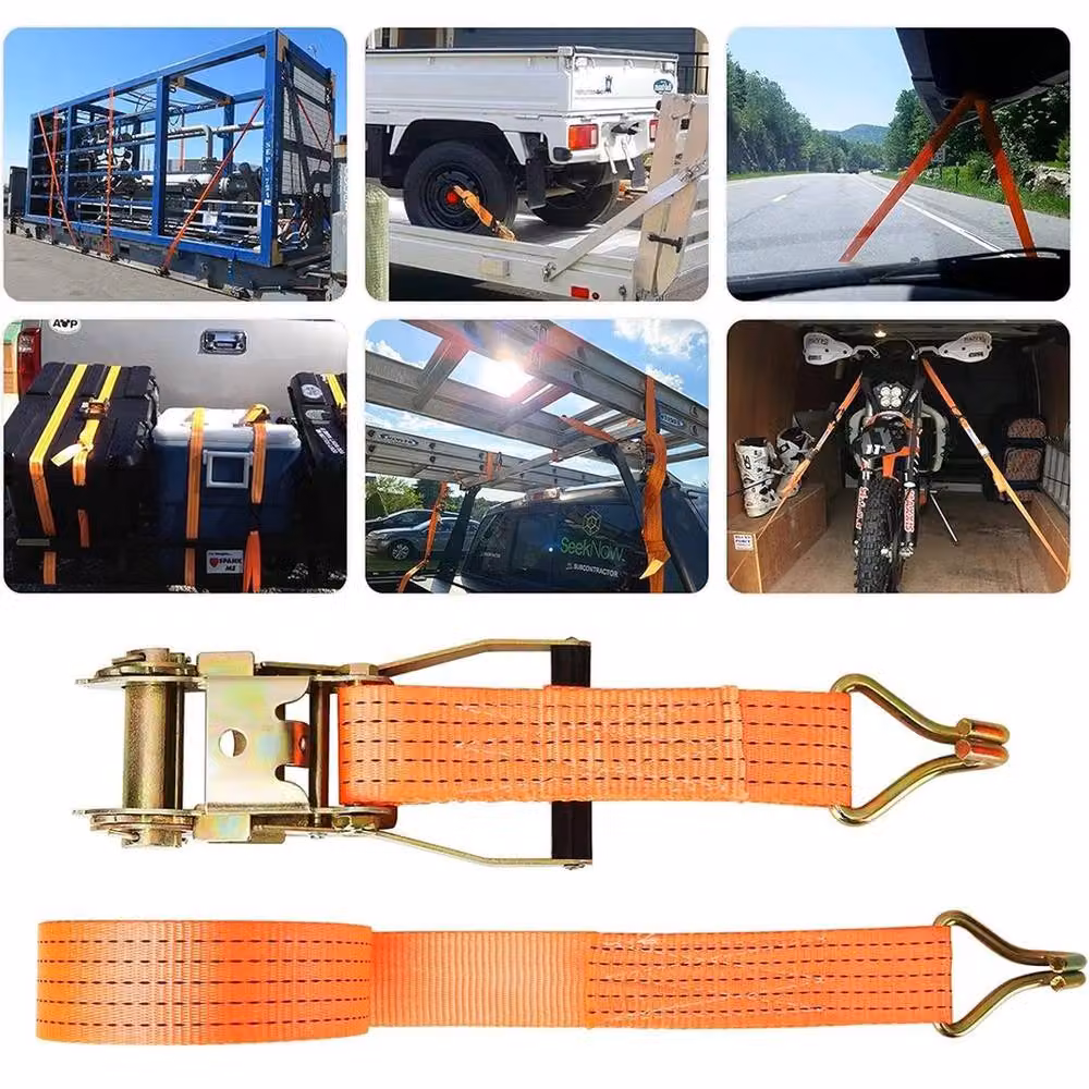 NESTLUNE 2-Piece Heavy Duty Ratchet Tie Down Straps, Orange, 2 Tonne Capacity, W: 5.2 cm, L: 6 m – 4