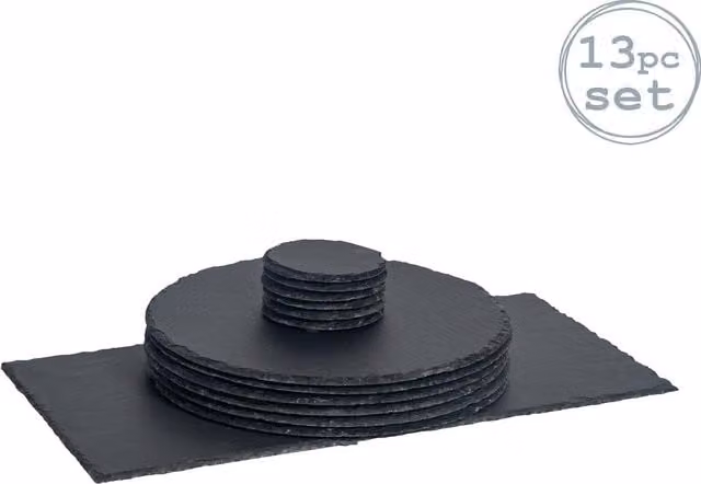 Argon Tableware 13 Piece Round Grey Slate Placemats and Coasters Set