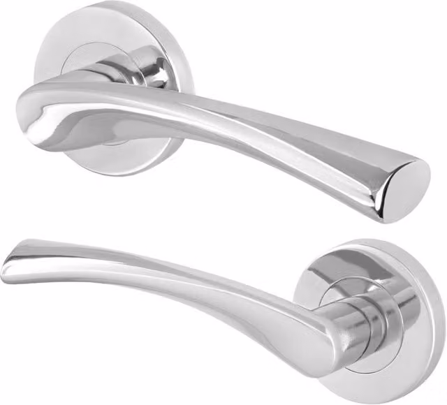 AFIT Polished Chrome Internal Lever Door Handles with Rose, 1 Pair, Silver, W/D/H: 15.0 x 15.0 x 15.0 cm