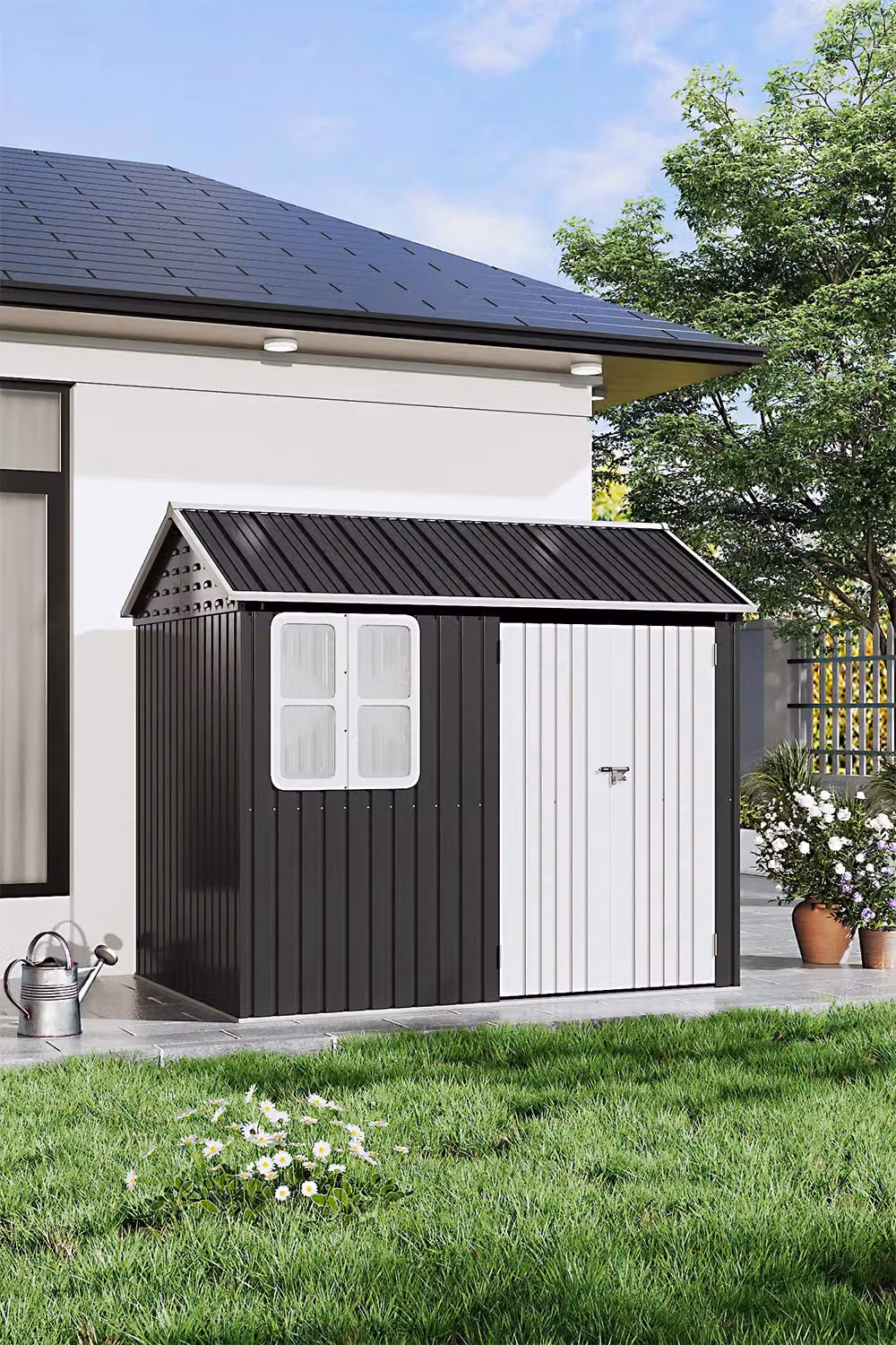 Garden Sanctuary Metal Apex Roof Outdoor Garden Storage Tool Shed with Window in Anthracite – 2