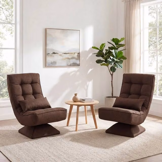 KORVIXA Foldable Swivel Floor Gaming Chair in Brown with 4-Position Backrest – 1