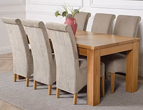 Thats Furniture Dakota Oak Dining Table and 6 Montana Grey Fabric Chairs Set, W: 182 cm, D: 92 cm, H: 77 cm – 1