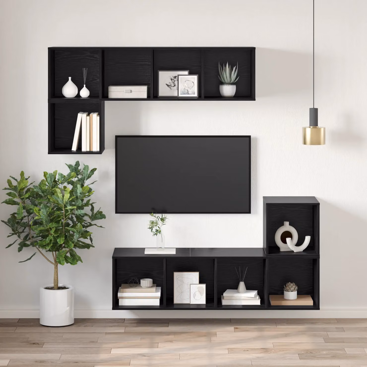 Berkfield Home Modern TV Cabinet in Black Oak, W/D/H: 37 x 37 x 107 cm – 4