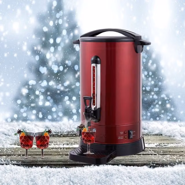 AREBOS Silver and Red Stainless Steel Water Boiler Hot Drink Dispenser 20L