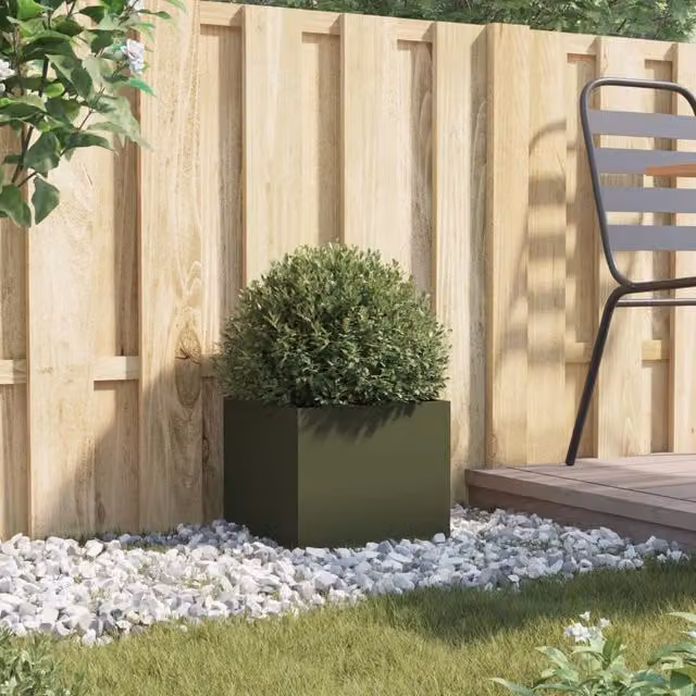 Berkfield Home Steel Planter Tub, Green, W/D/H: 32 x 30 x 29 cm
