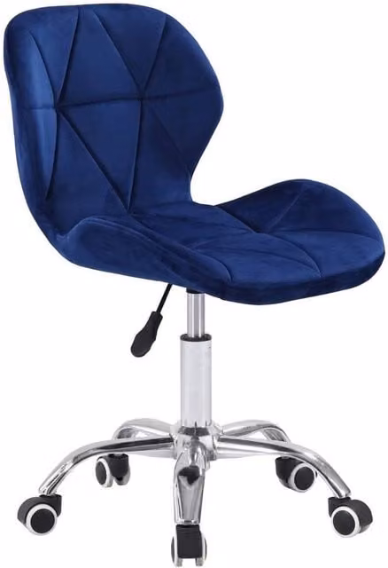 SPETLEK Blue Velvet Cushioned Swivel Task Chair with Chrome Metal Legs for Home Office