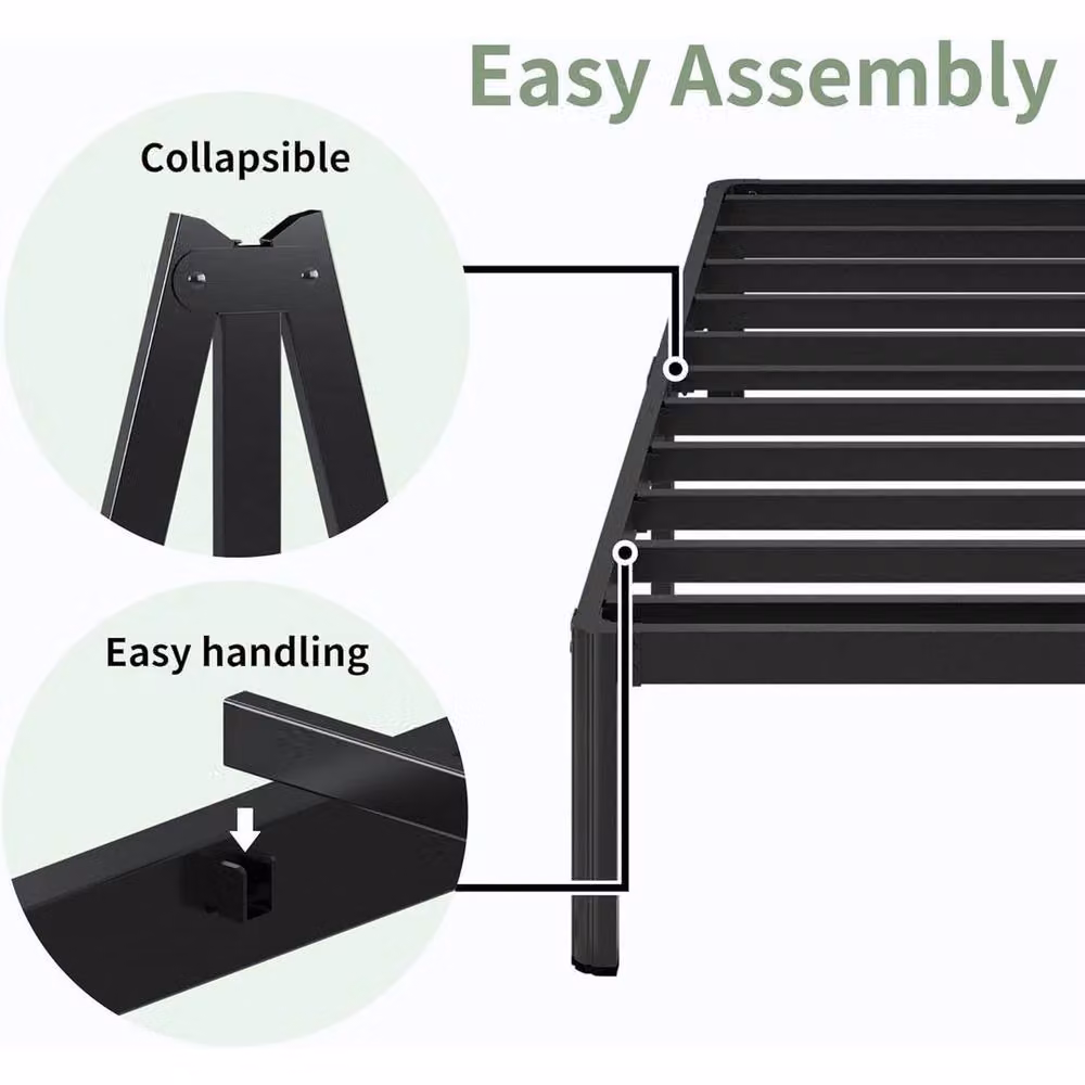 VOGREX Black Metal Single Bed Frame W/D/H: 90 x 190 x 41 cm – 3