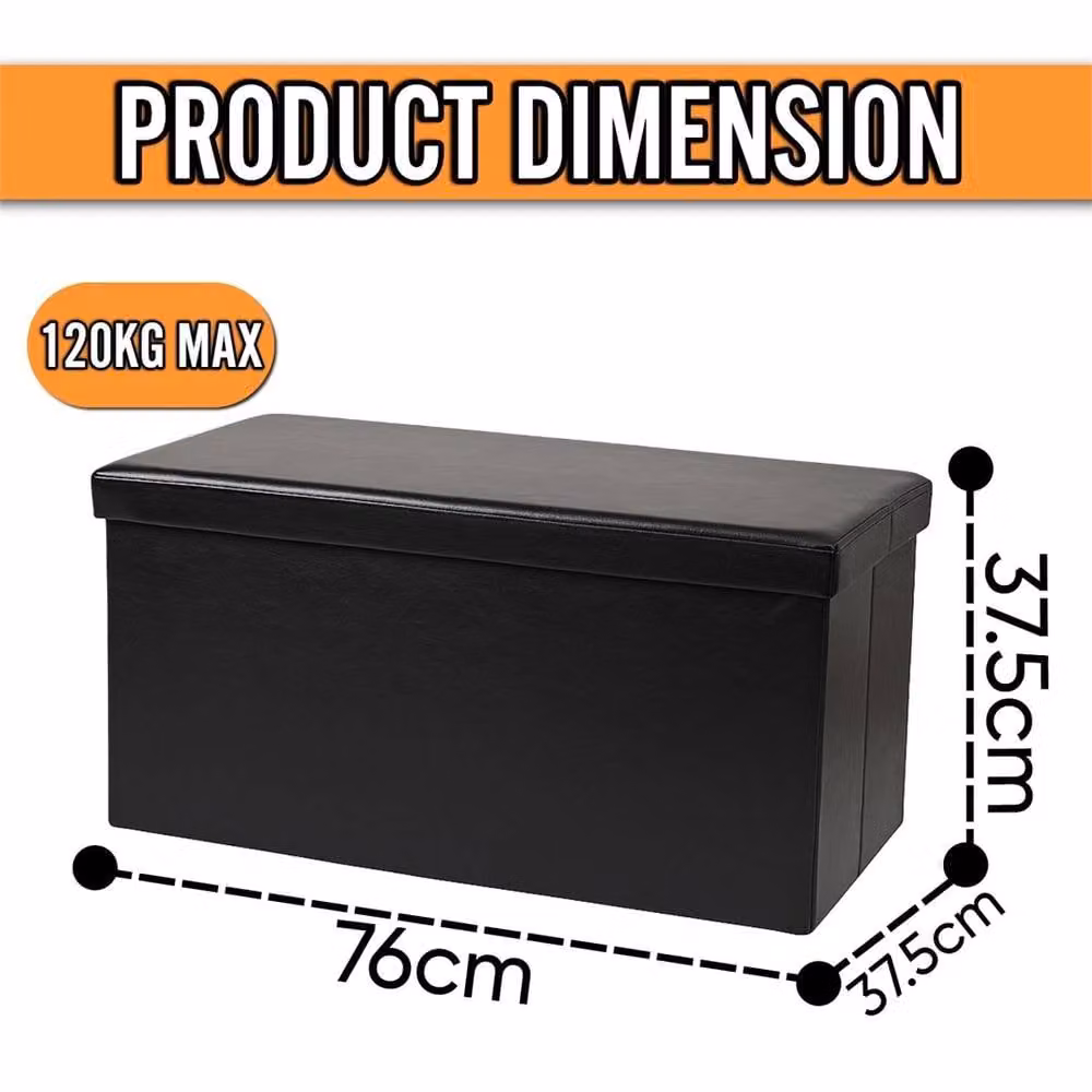 Nordara Black Foldable Ottoman Storage Bench in Synthetic Leather – 2