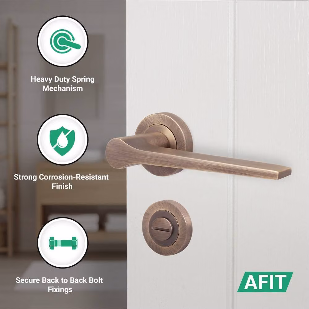 AFIT Antique Brass Bathroom Door Handle Set with WC Lock and Hinges in Bronze – 2