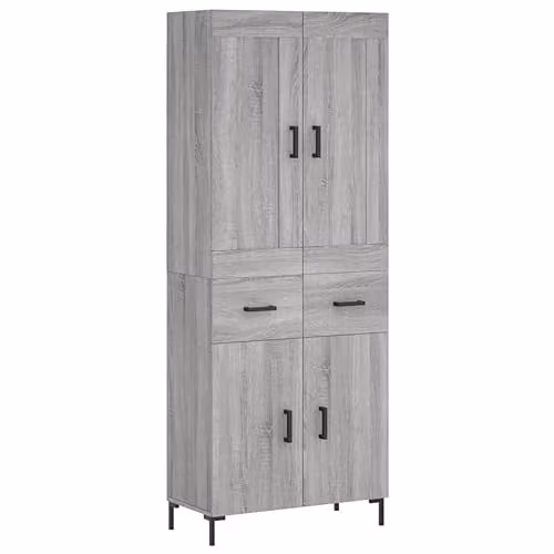 vidaXL Grey Sonoma Highboard with Hinged Doors and Internal Shelves, W/D/H: 69.5 x 34 x 180 cm