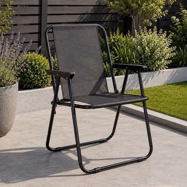 Samuel Alexander Black Lightweight Foldable Canvas Garden Chair with Plastic Armrests – 1