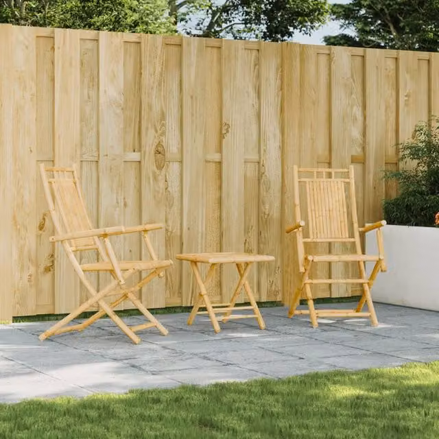 Berkfield Home Folding Bamboo Garden Chairs in Brown, 2 Pack, W/D/H: 53 x 66 x 99 cm