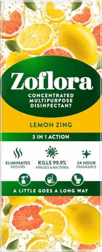 Zoflora Concentrated Disinfectant Liquid, Zesty Lemon Zing Scent, 500ml – 1