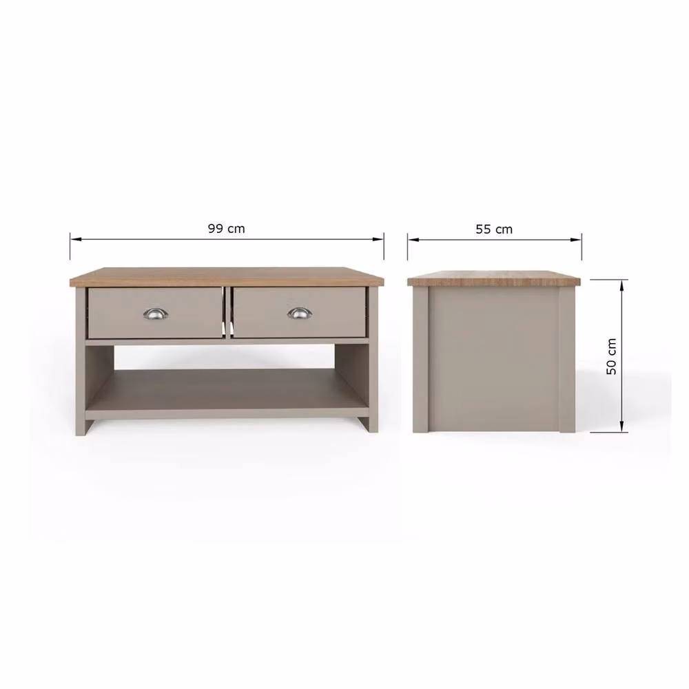 FORGEVIO Grey Oak Modern Storage Coffee Table with 2 Drawers and Lower Display Undershelf – 2
