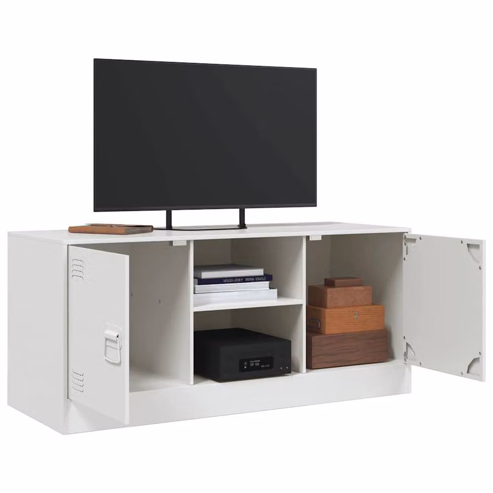 Berkfield Home Modern White Matt Metal TV Cabinet W/D/H: 99 x 39 x 44 cm – 2