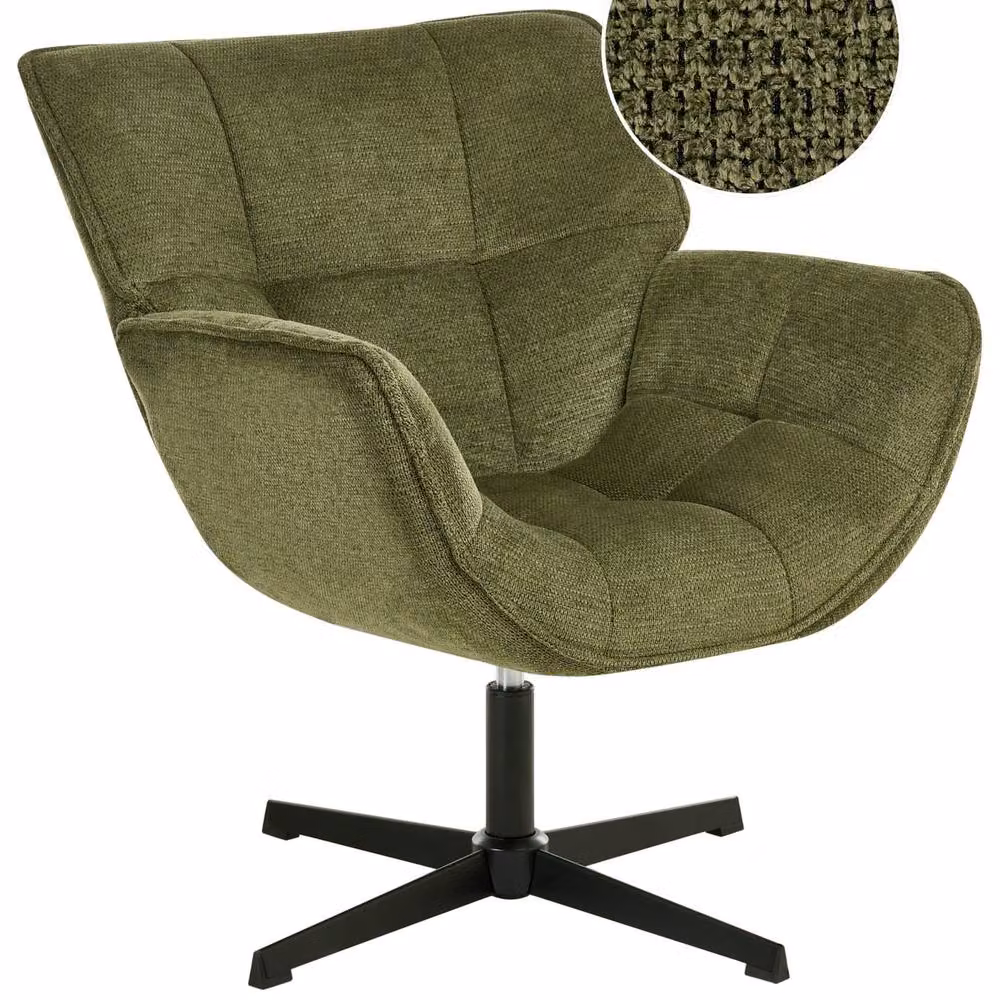 Wyld and Coco Retro Green Polyester Swivel Armchair with Metal Frame – 2