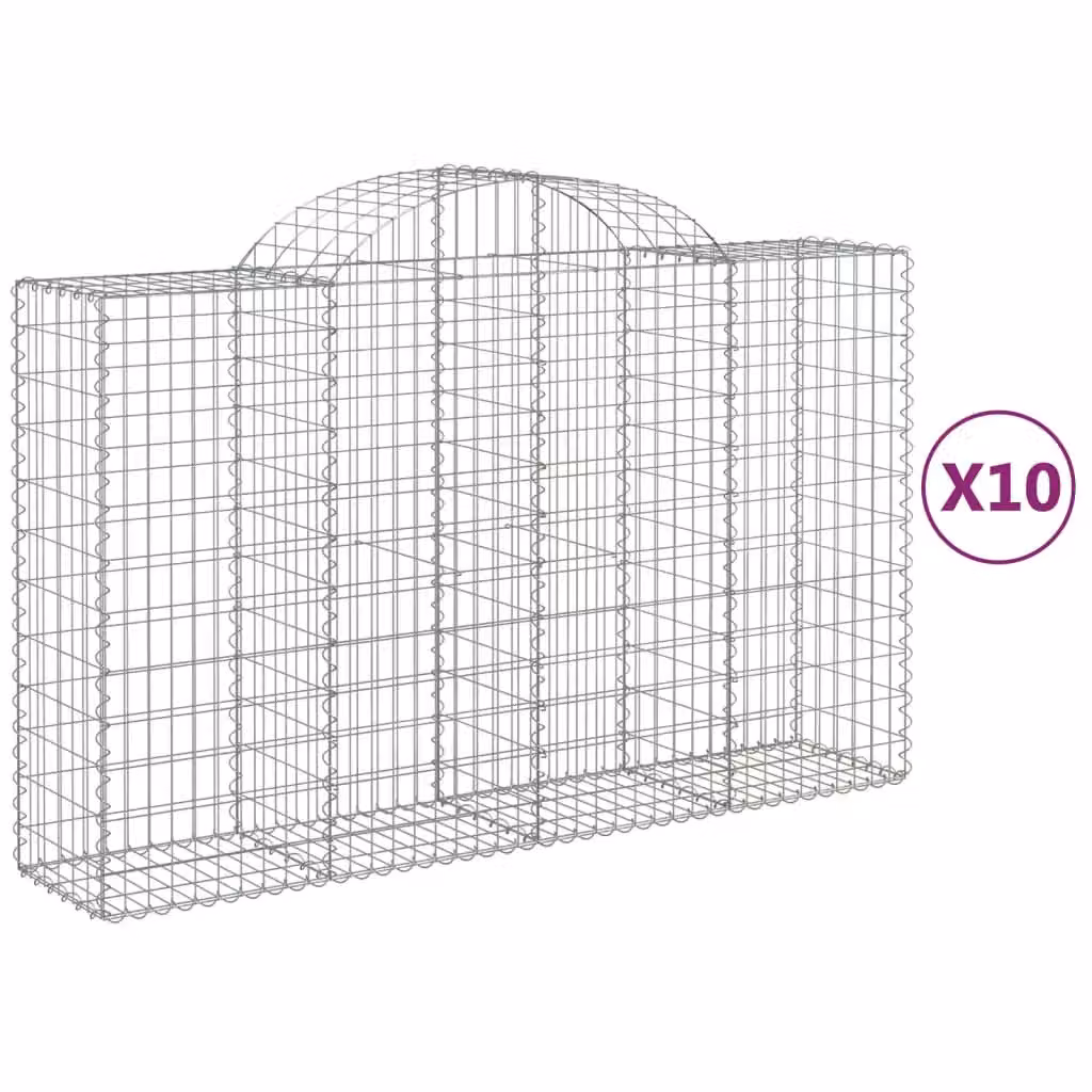 Berkfield Home Arched Gabion Baskets, 10 Piece Set, Silver Galvanised Steel, W: 200 cm, D: 50 cm, H: 120-140 cm – 2