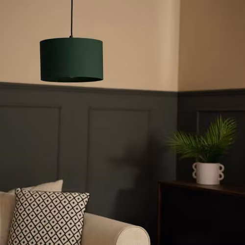 ValueLights Reni Pair of Modern Green and Black Fabric Drum Ceiling Lamp Shades, W: 25 cm, H: 15 cm – 5
